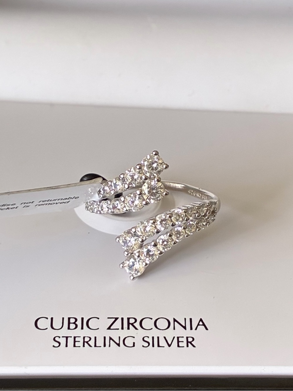 Giani Bernini 925 Sterling Silver Clear Cubic Zirconia Bypass Double Row Ring